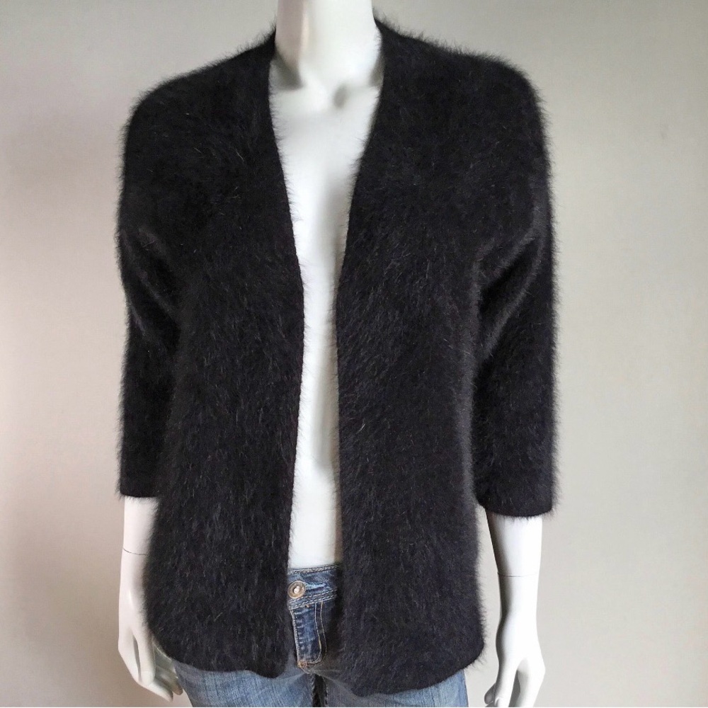 Vintage H&M Cardigan Sweater Fuzzy Black Angora MEDIUM LARGE